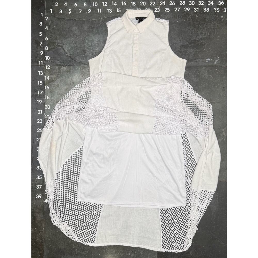 Ashley Stewart Sleeveless White Shirt Dress with Mesh Overlay Detailing - Picture 3 of 4